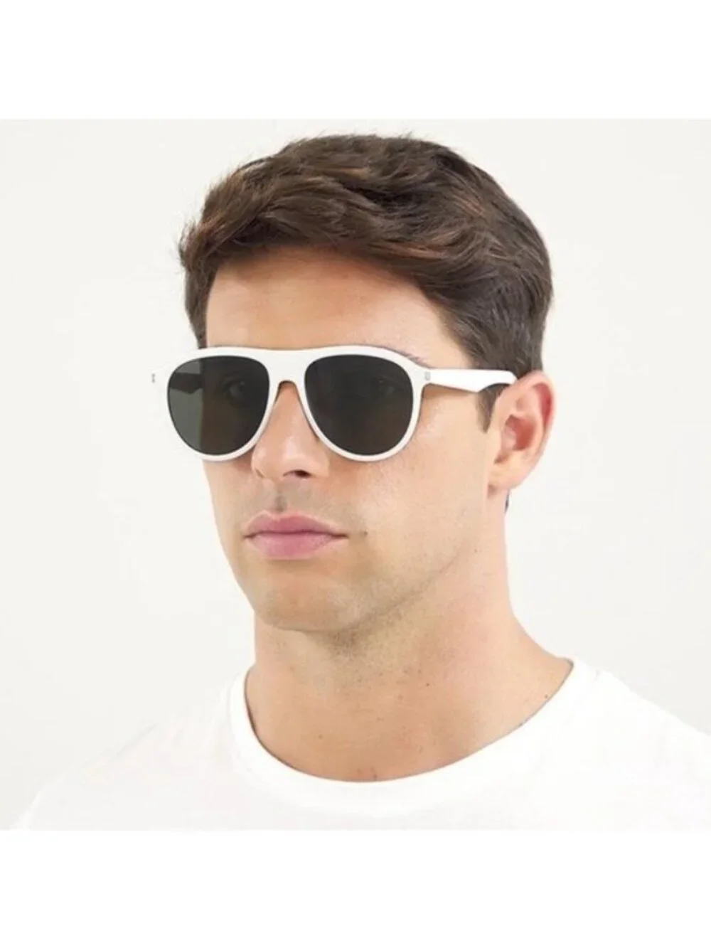 Saint Laurent SL432 SLIM 002 Sunglasses Havana Aviator Frame, Green Lenses